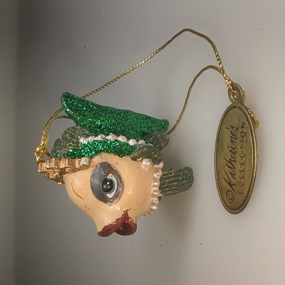 Katherine's Collection Green Glittered Kissing Fish Ornament